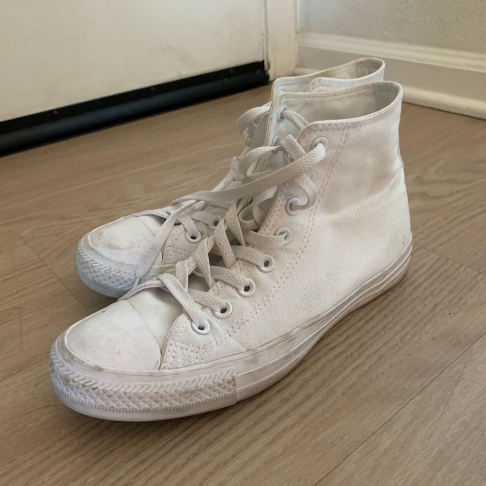 All white high top converse
